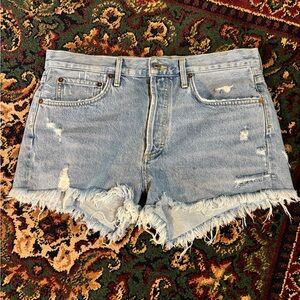Agolde Light Blue Frayed Jean Shorts